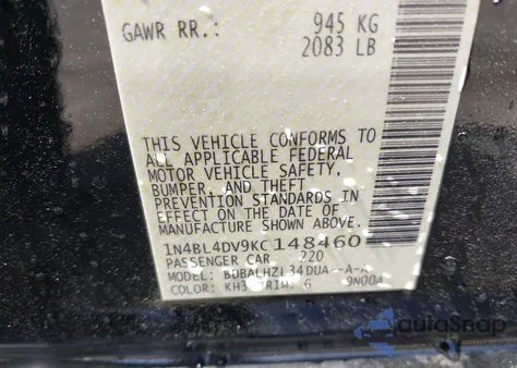 2019 Nissan Altima 2.5 Sv из США, поврежденный, VIN 1N4BL4DV9KC148460